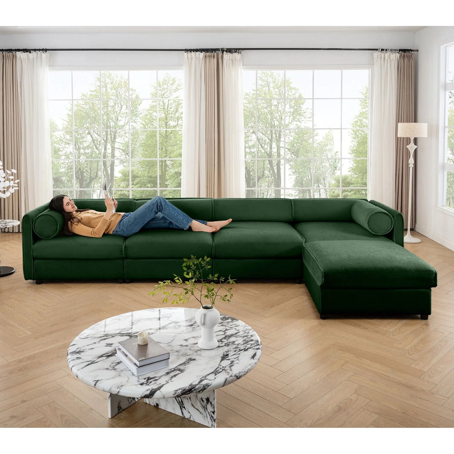Contemporary Elegant White Chenille Sofa With Storage And Ottoman Home Essentials