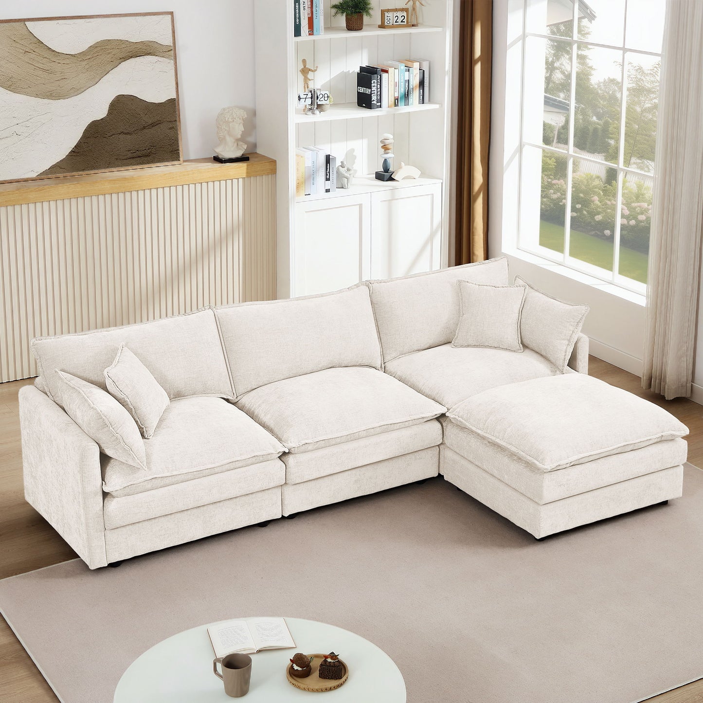 Contemporary Modular Sectional Sofa Set With Movable Ottoman Home Essentials