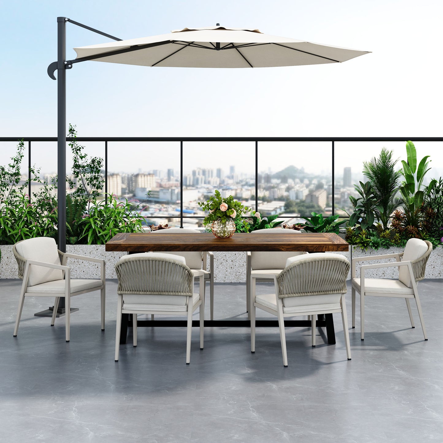 7 Pieces Modern Outdoor Dining Set With Acacia Wood Table And Chairs Noble House