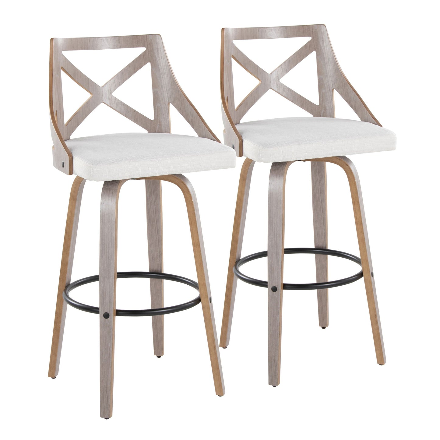 Charlotte - Farmhouse Fixed Height Barstool With Swivel & Round Footrest (Set of 2) - Light Gray / Cream Lumi Source
