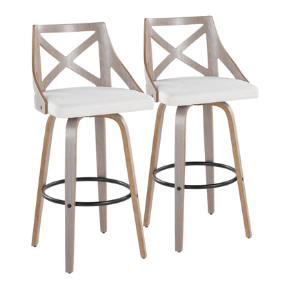 Charlotte - Farmhouse Fixed Height Barstool With Swivel & Round Footrest (Set of 2) - Light Gray / Cream Lumi Source