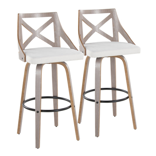 Charlotte - Farmhouse Fixed Height Barstool With Swivel & Round Footrest (Set of 2) - Light Gray / Cream Lumi Source