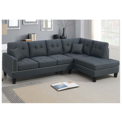 2 Piece Sectional Set With Nailhead Trim, Sofa And Matching Accent Pillows - Charcoal Home Essentials