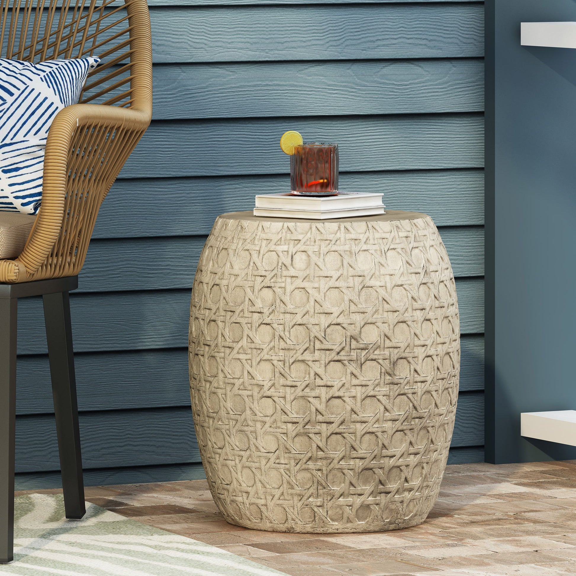Outdoor Lightweight Concrete Side Table - Antique Yellow Noble House