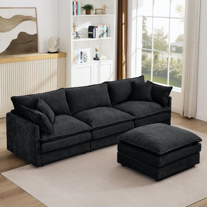 L Shaped Modular Sectional Sofa With Movable Ottoman, 3 Seater Comfortable Seating Home Essentials