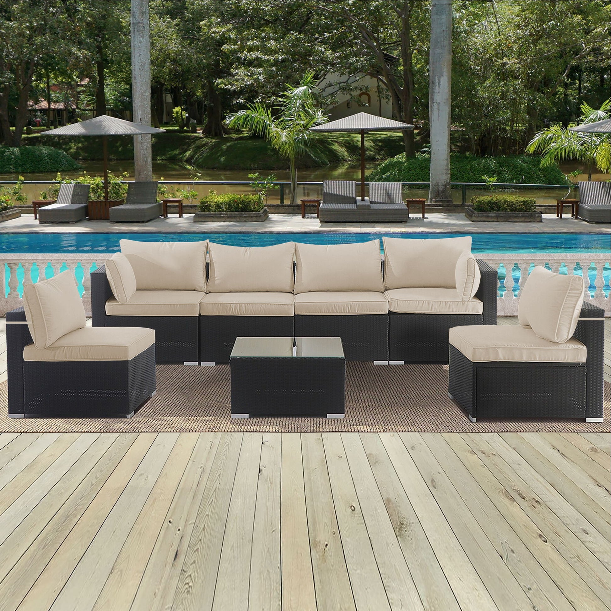 Cushion Covers For 7 Piece Wicker Sectional Sofa, 14 Pack Seat And Back Slipcovers With Zipper Home Essentials