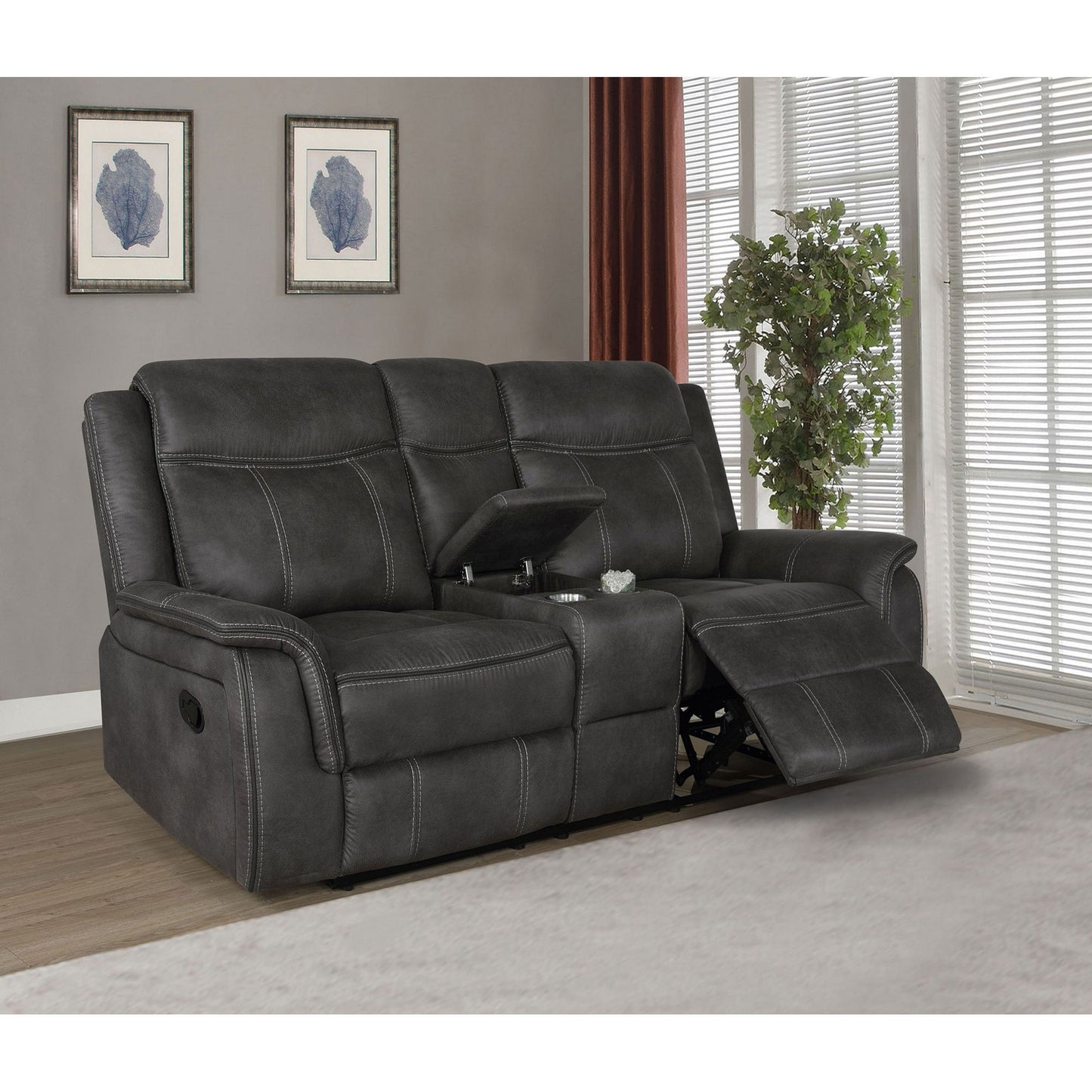 Franklin - Upholstered Padded Arm Reclining Loveseat With Center Console - Charcoal Furniture Max