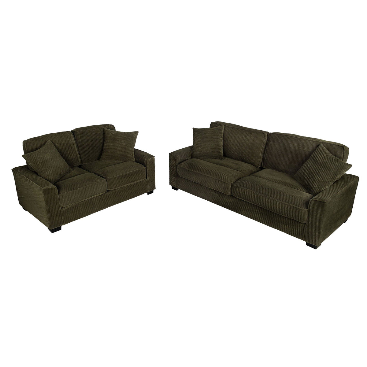 Sofa & Loveseat 2 Piece Set With Accent Pillows - Forest Green Home Essentials
