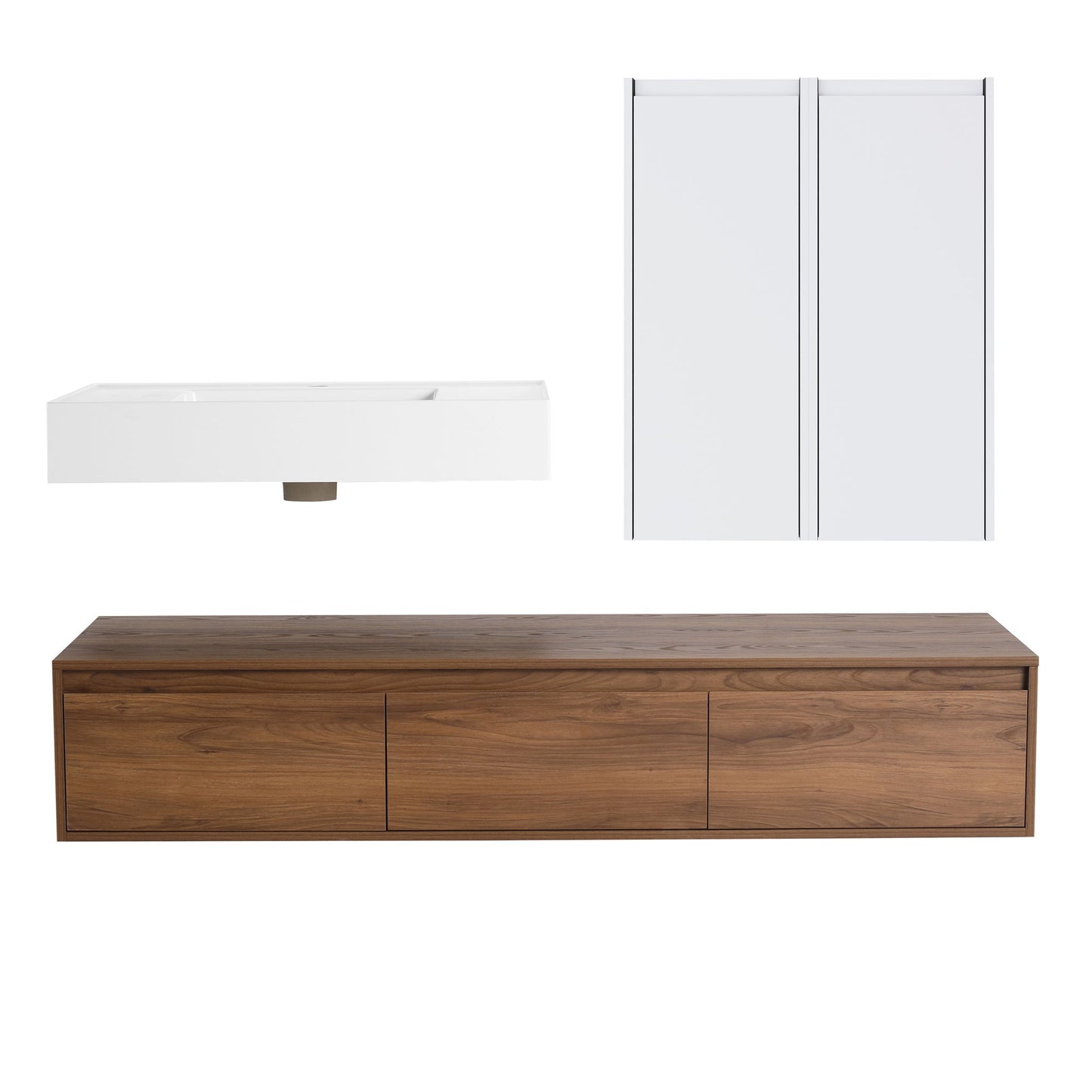 Wall Mounted Bathroom Vanity With Resin Sink And 2 Side Cabinet, 3 Soft Close Drawer - Brown Ebony Home Essentials