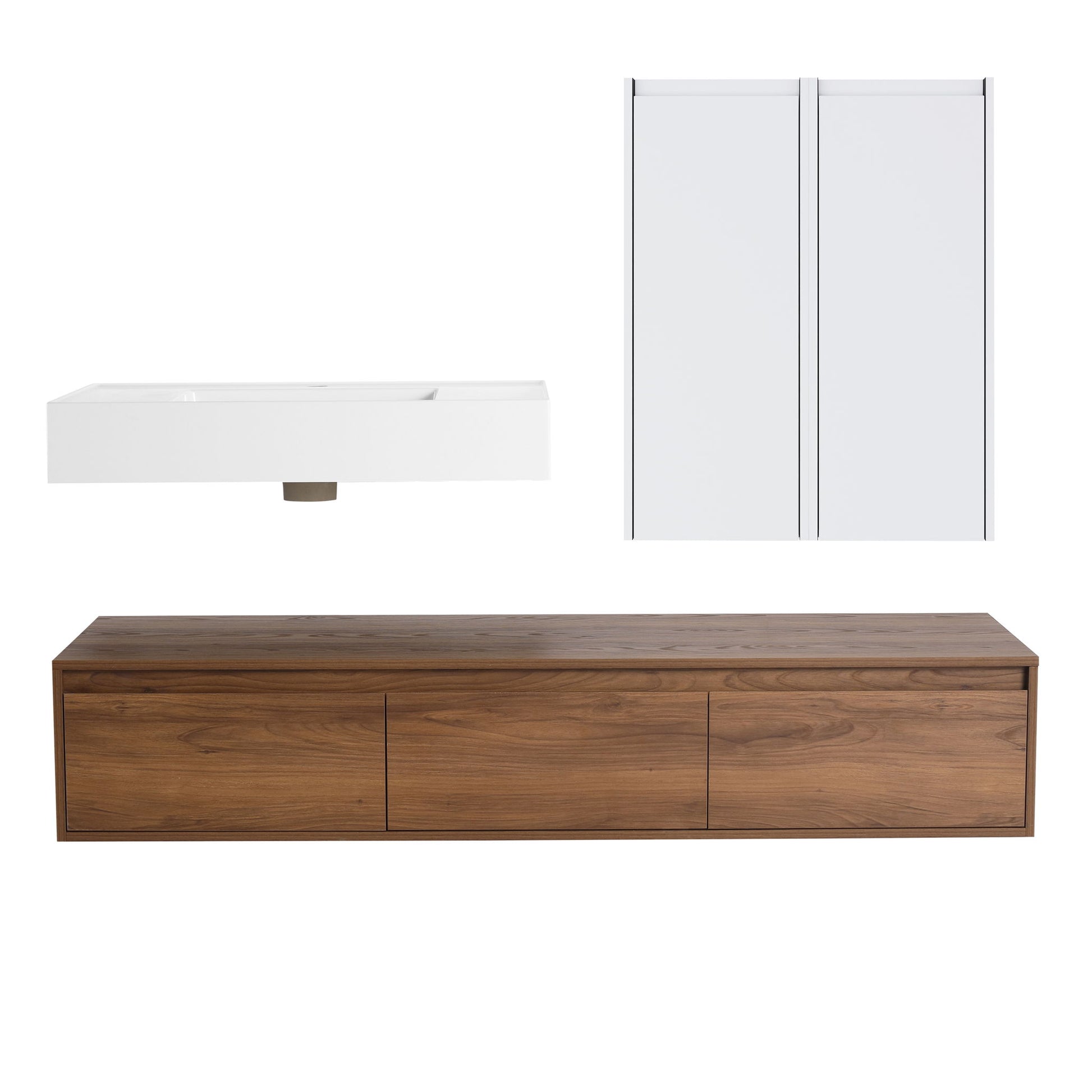 Wall Mounted Bathroom Vanity With Resin Sink And 2 Side Cabinet, 3 Soft Close Drawer - Brown Ebony Home Essentials