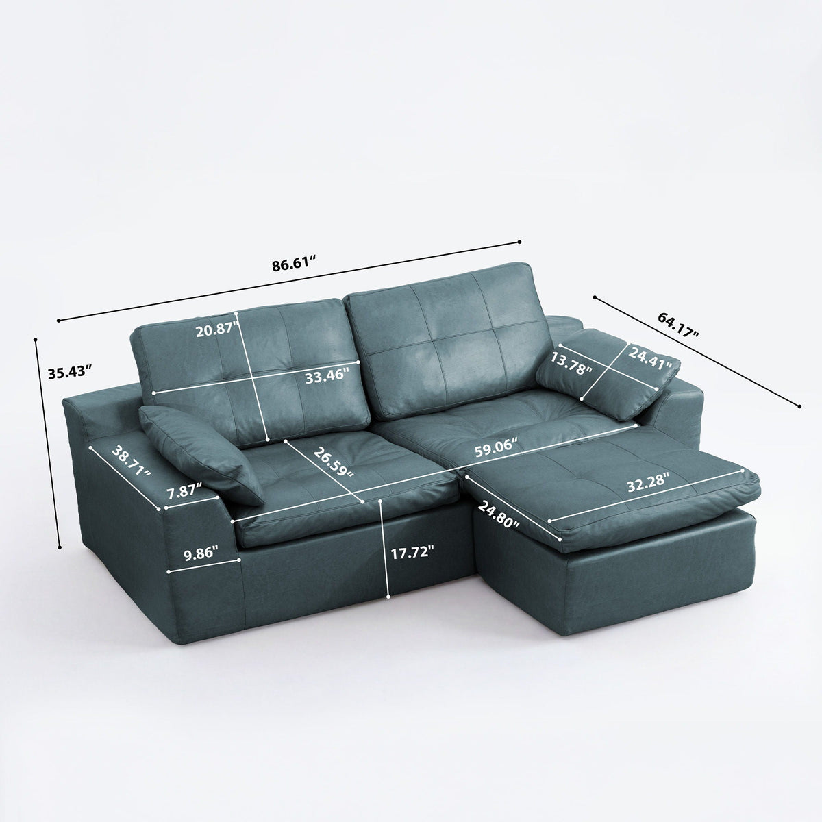 L - Shaped Modular 2 Seater Sofa With Movable Ottoman And High Density Sponge Cushions For Living Room Home Essentials