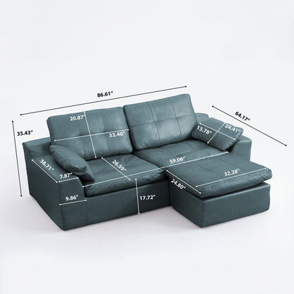 L - Shaped Modular 2 Seater Sofa With Movable Ottoman And High Density Sponge Cushions For Living Room Home Essentials