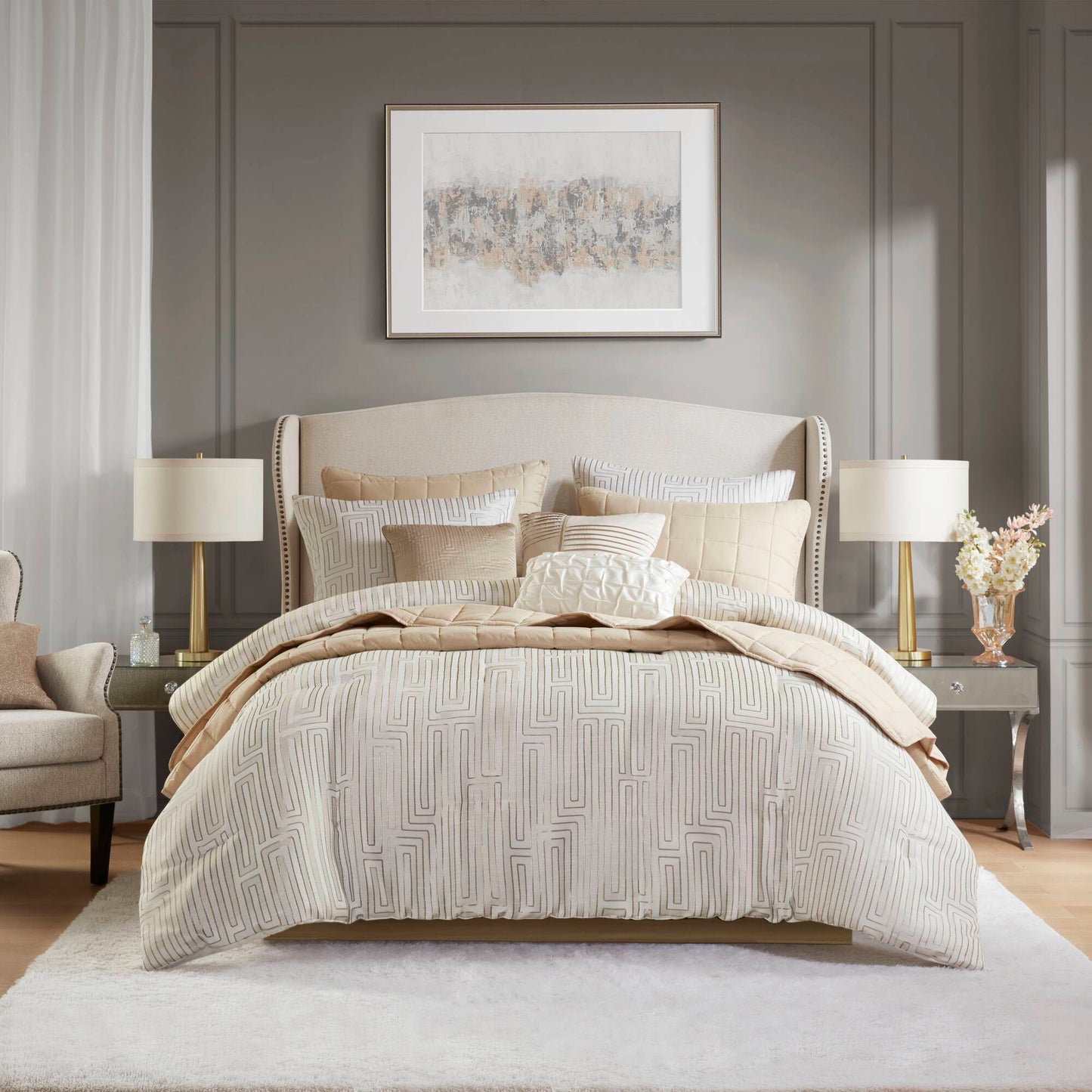 Royce - 10 Piece King Luxury Comforter Set - Ivory Madison Park