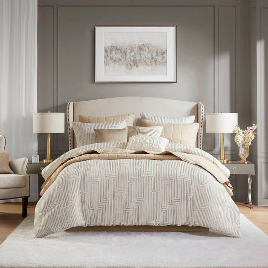 Royce - 10 Piece King Luxury Comforter Set - Ivory Madison Park