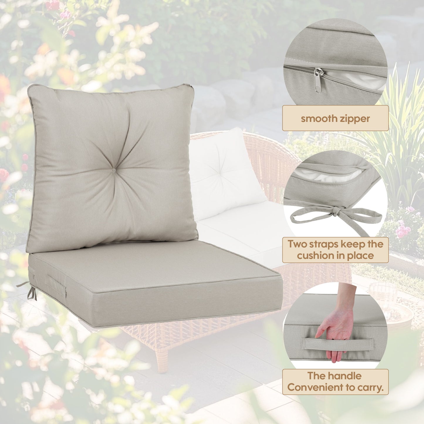 Outdoor Deep Seat Cushions For Patio Furniture Waterproof Set - Beige Home Essentials