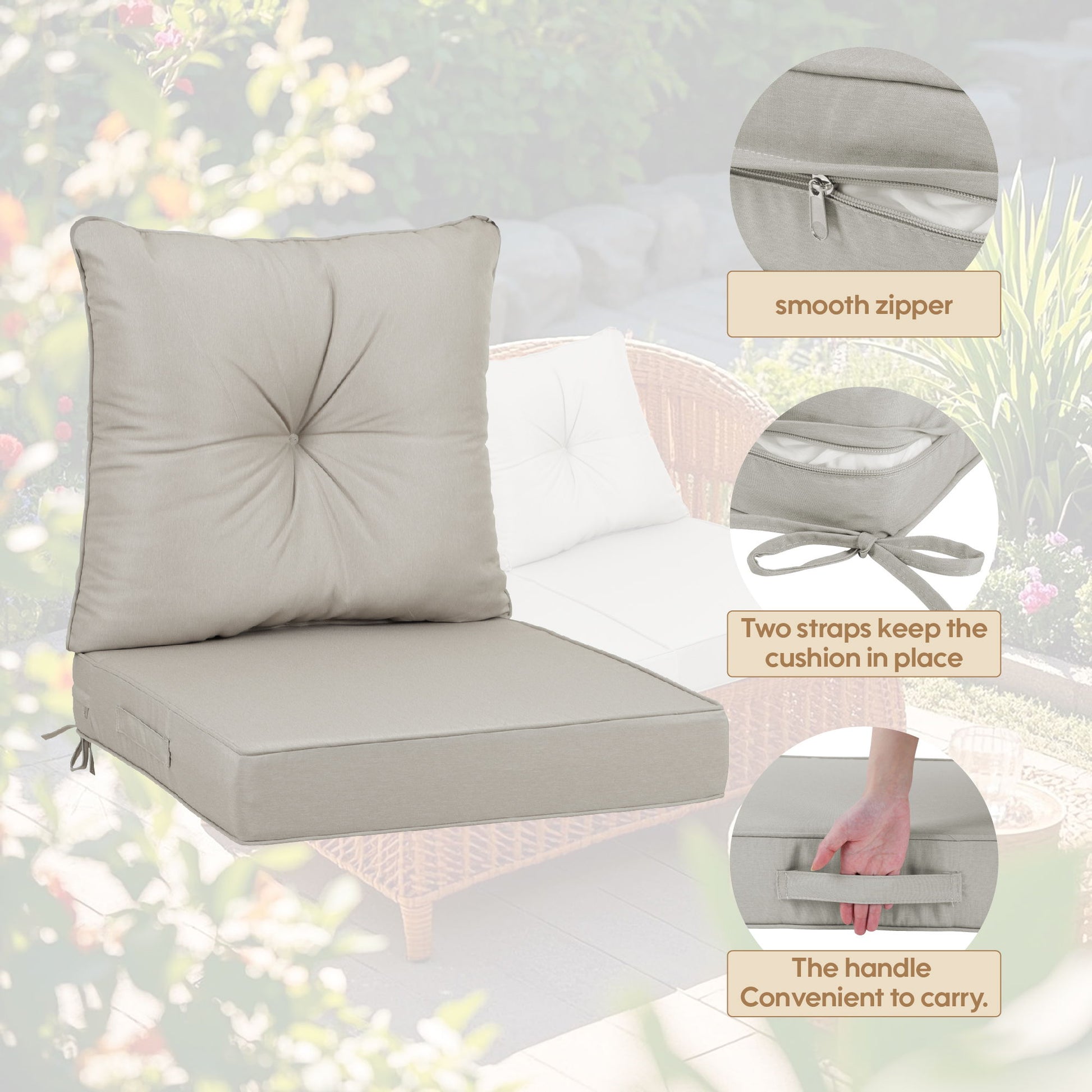 Outdoor Deep Seat Cushions For Patio Furniture Waterproof Set - Beige Home Essentials