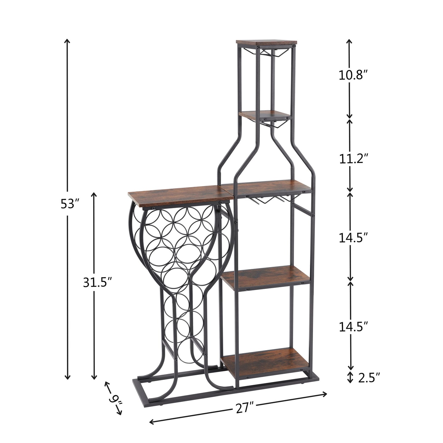 11 Bottle Wine Bakers Rack, 5 Tier Freestanding Wine Rack With Hanging Wine Glass Holder And Storage Shelves, Wine Storage Home Bar For Liquor And Wine Storage for Kitchen, Dining Room Home Essentials