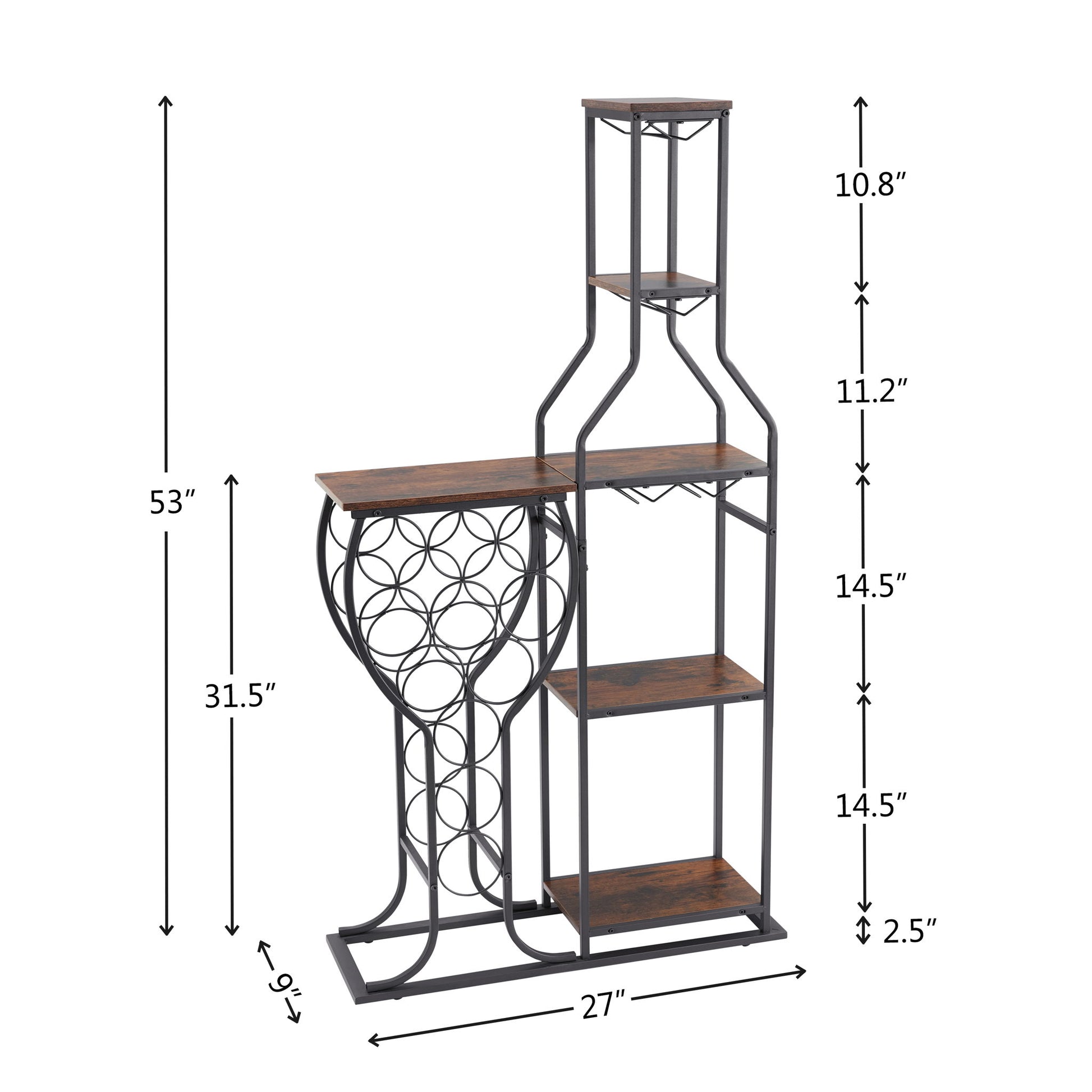 11 Bottle Wine Bakers Rack, 5 Tier Freestanding Wine Rack With Hanging Wine Glass Holder And Storage Shelves, Wine Storage Home Bar For Liquor And Wine Storage for Kitchen, Dining Room Home Essentials