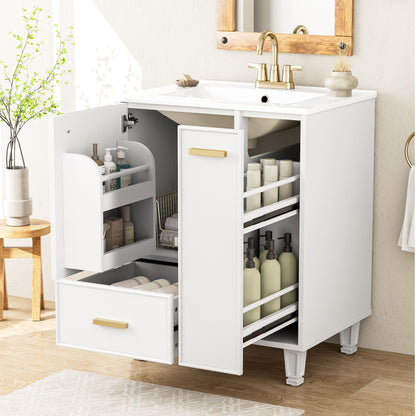 Bathroom Vanity With Sink, Deep Drawer, Door Shelf, 2 Tier Basket Noble House