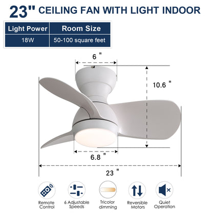 23" Bedroom Ceiling Fan With 3 Color Dimmable 3 ABS Blades Remote Control Dc Motor Black With 18W Led Light Daily Nest