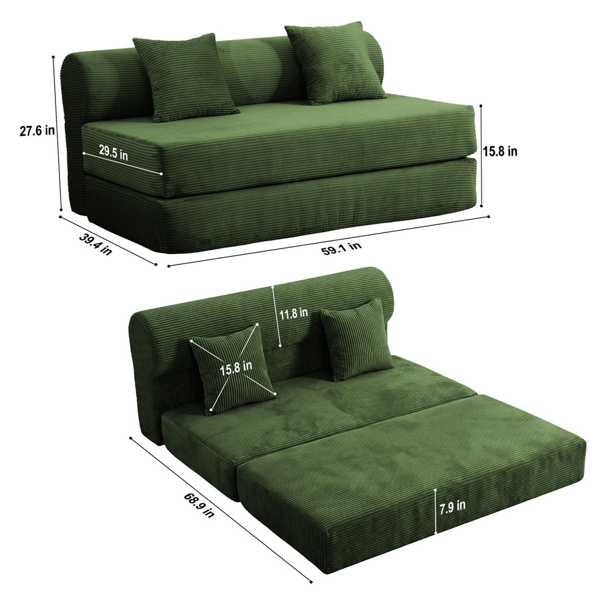Convertible Sofa Bed, 2 Seater Fold Out Floor Couch Home Essentials