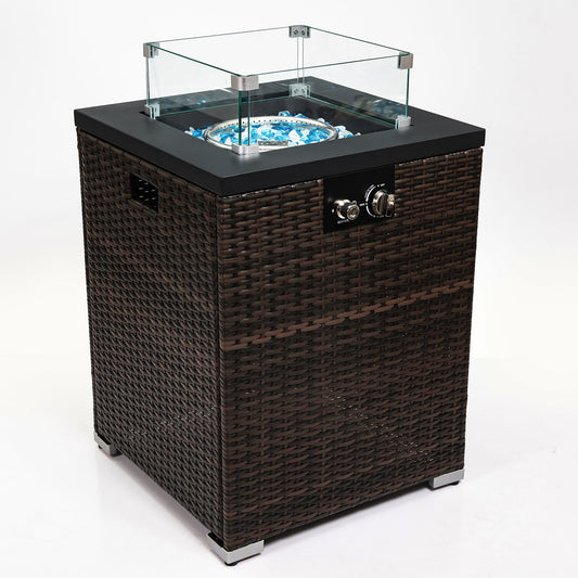Propane Gas Square Fire Pit, Tile Tabletop With Beautiful Wicker Base For Outside Home Essentials