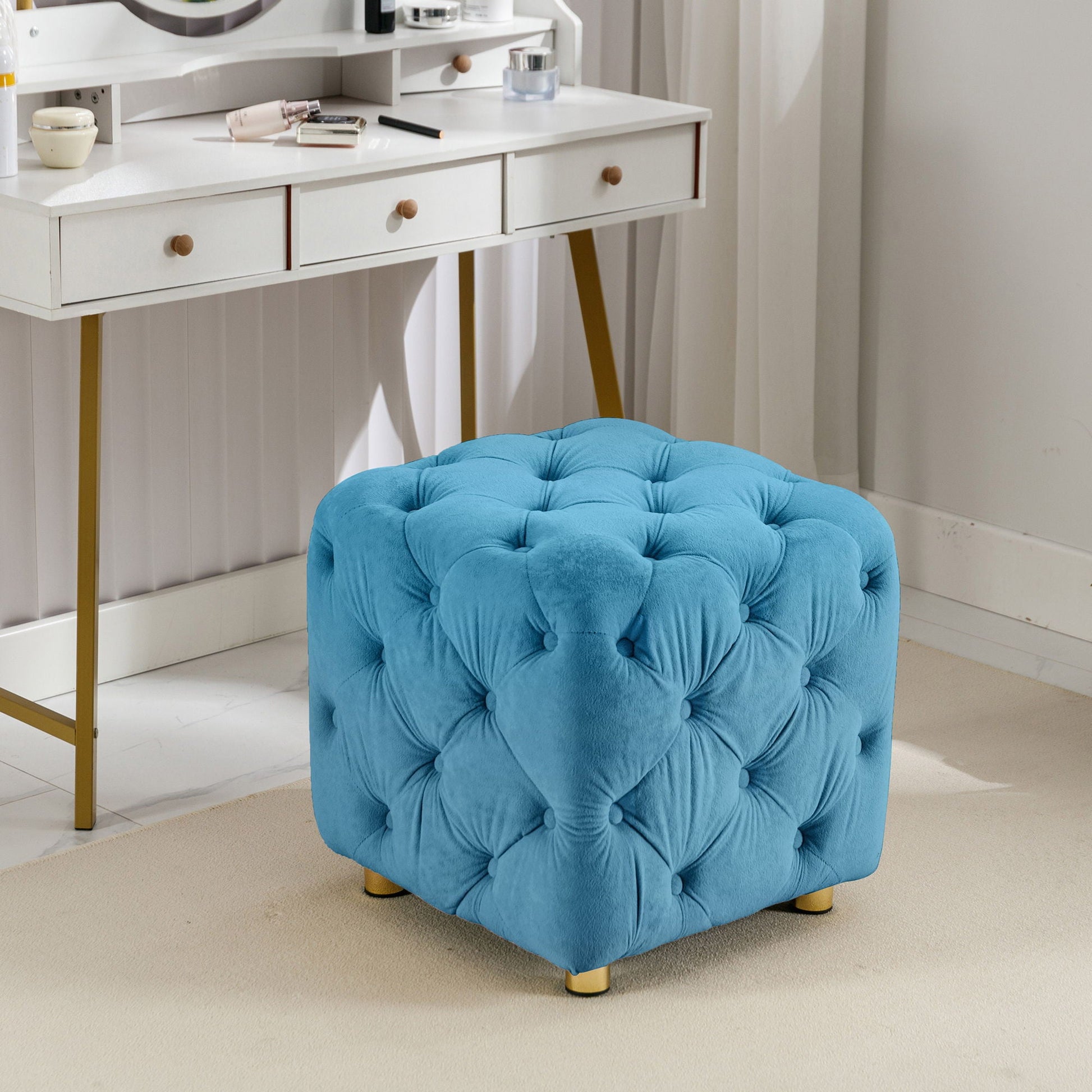 Modern Velvet Upholstered Ottoman, Exquisite Small End Table, Soft Foot Stool, Dressing Makeup Chair, Comfortable Seat For Living Room, Bedroom, Entrance Home Essentials