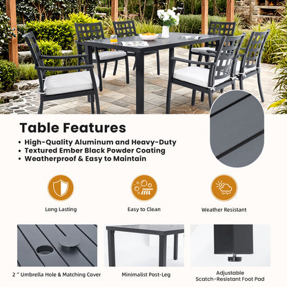 Modern Classic Outdoor Patio Dining Set, Rectangular Table & Dining Chairs, Rust Free, Weather Resistant Life Outside