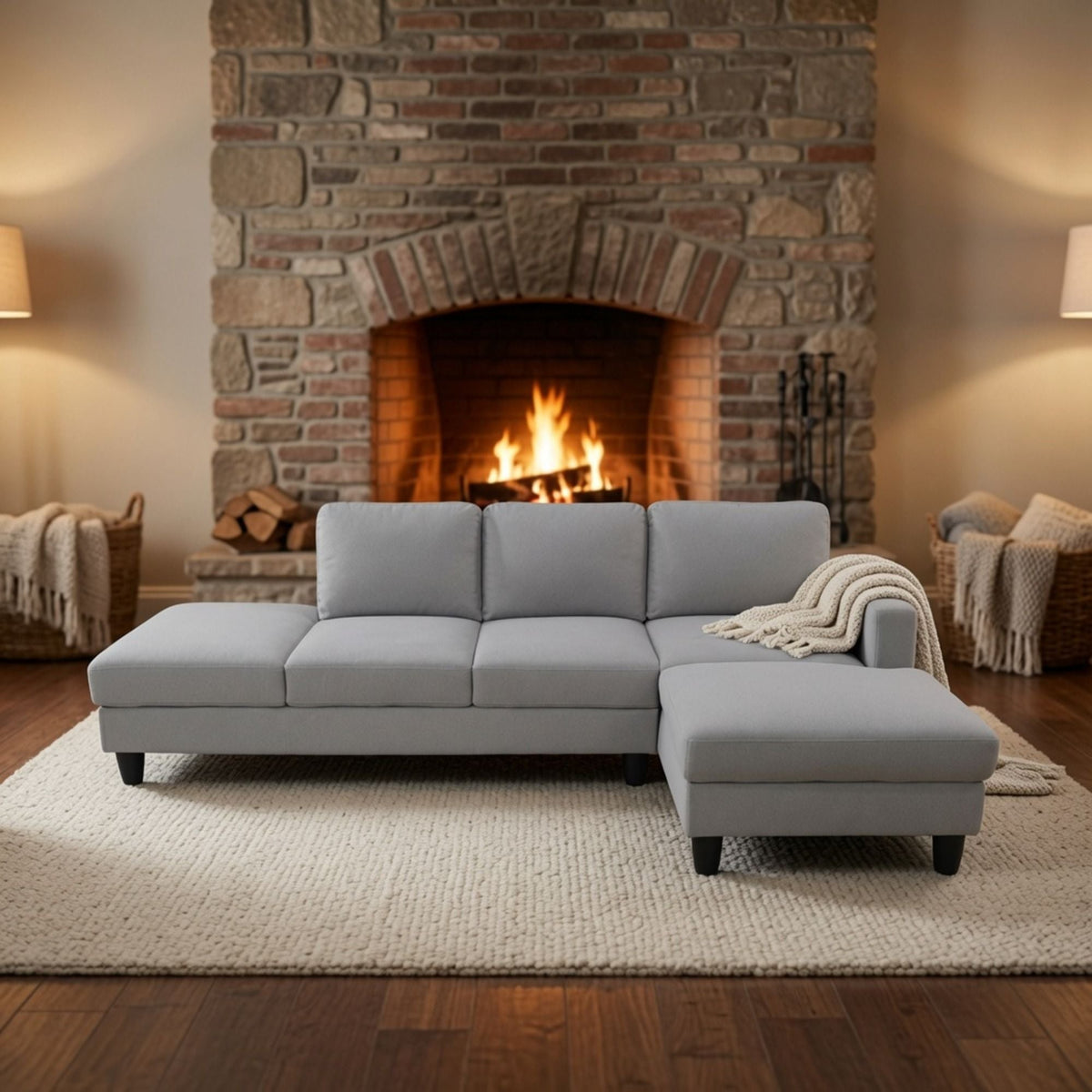 L - Shaped Sectional Sofa With Chaise & Ottoman Home Essentials
