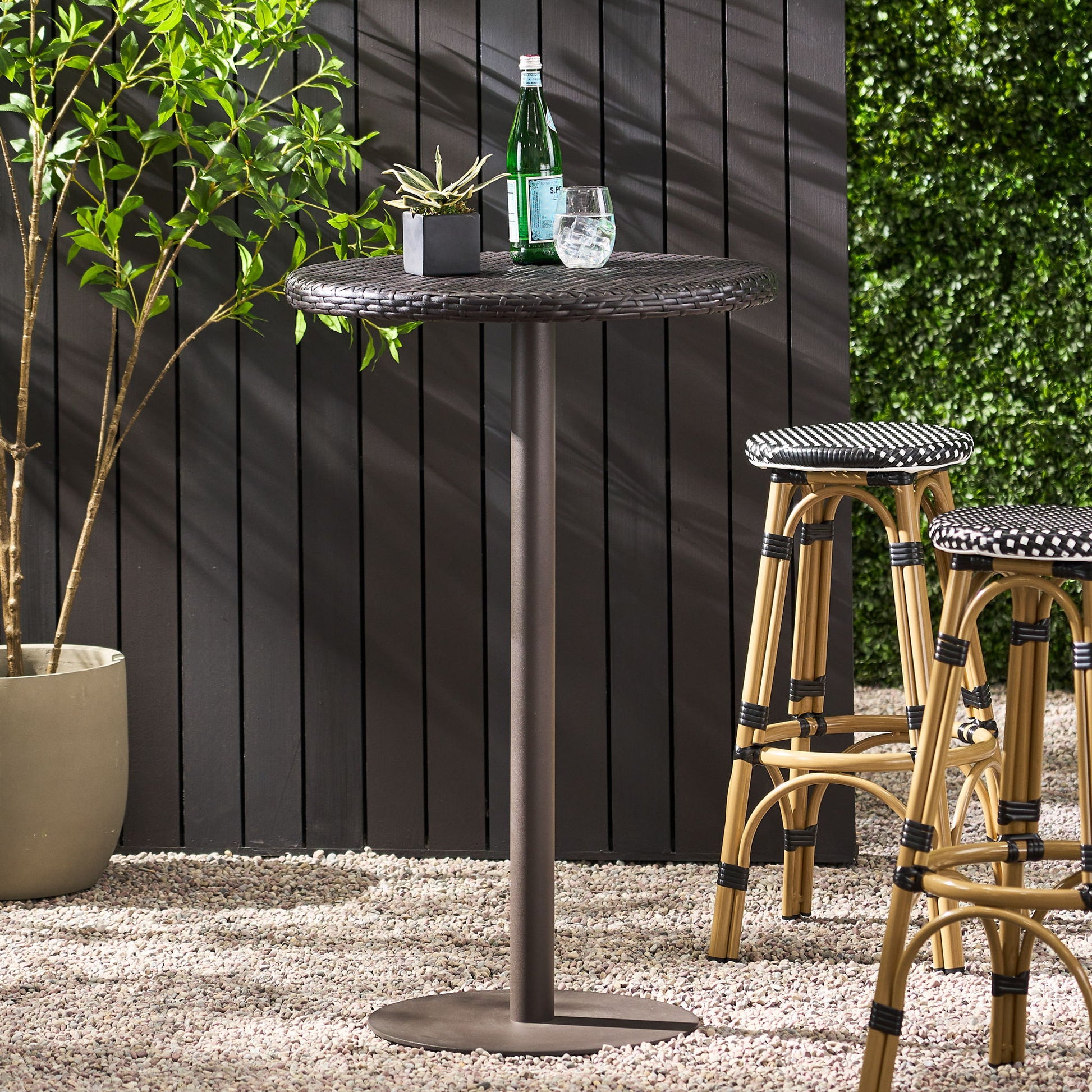 Outdoor Round Rattan Bar Table With Iron Frame - Multi Brown Noble House
