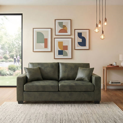 2 Seater Sofa, 2 Throw Pillows For Living Room - Olive Green Home Essentials