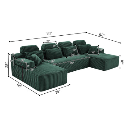 Sectional Sleeper Sofa & Storage Pockets, Modular Couch With Throw Pillows For Living Room Home Essentials