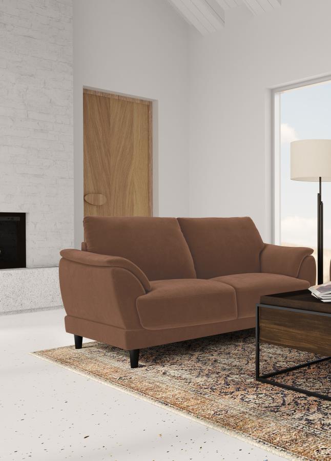 Selma - Velvet Upholstered Crescent Arm Loveseat - Rust Coaster Fine Furniture