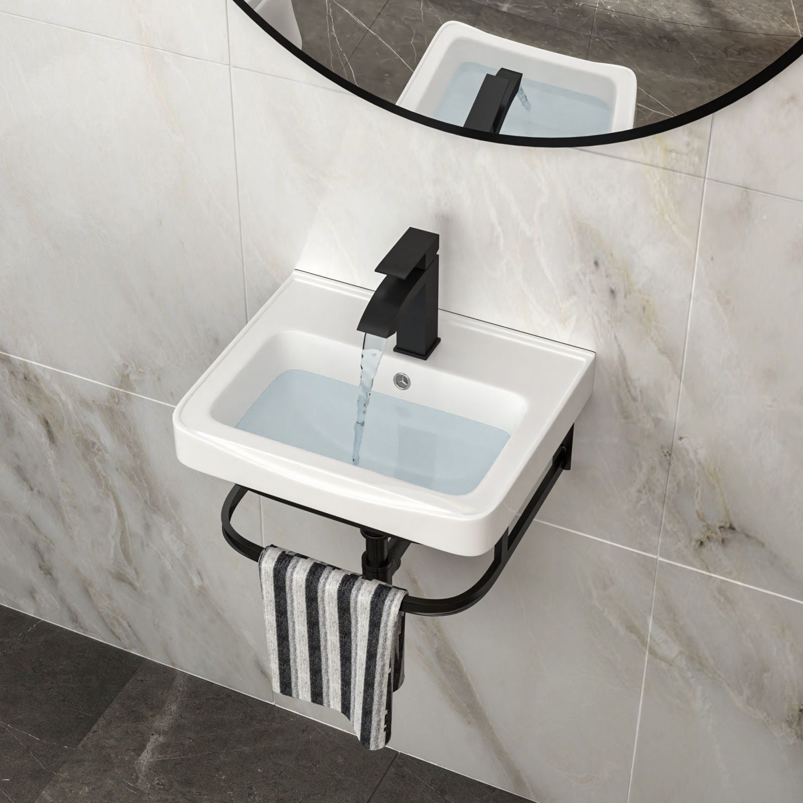 Wall Mounted Bathroom Sink With Towel Bar & Overflow - White / Black Daily Nest
