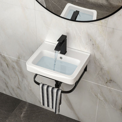 Wall Mounted Bathroom Sink With Towel Bar & Overflow - White / Black Daily Nest
