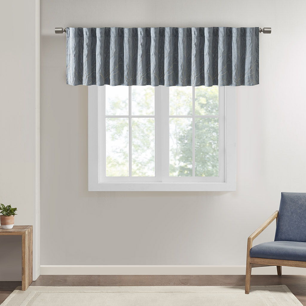 Andora - Embroidered Window Valance - Blue