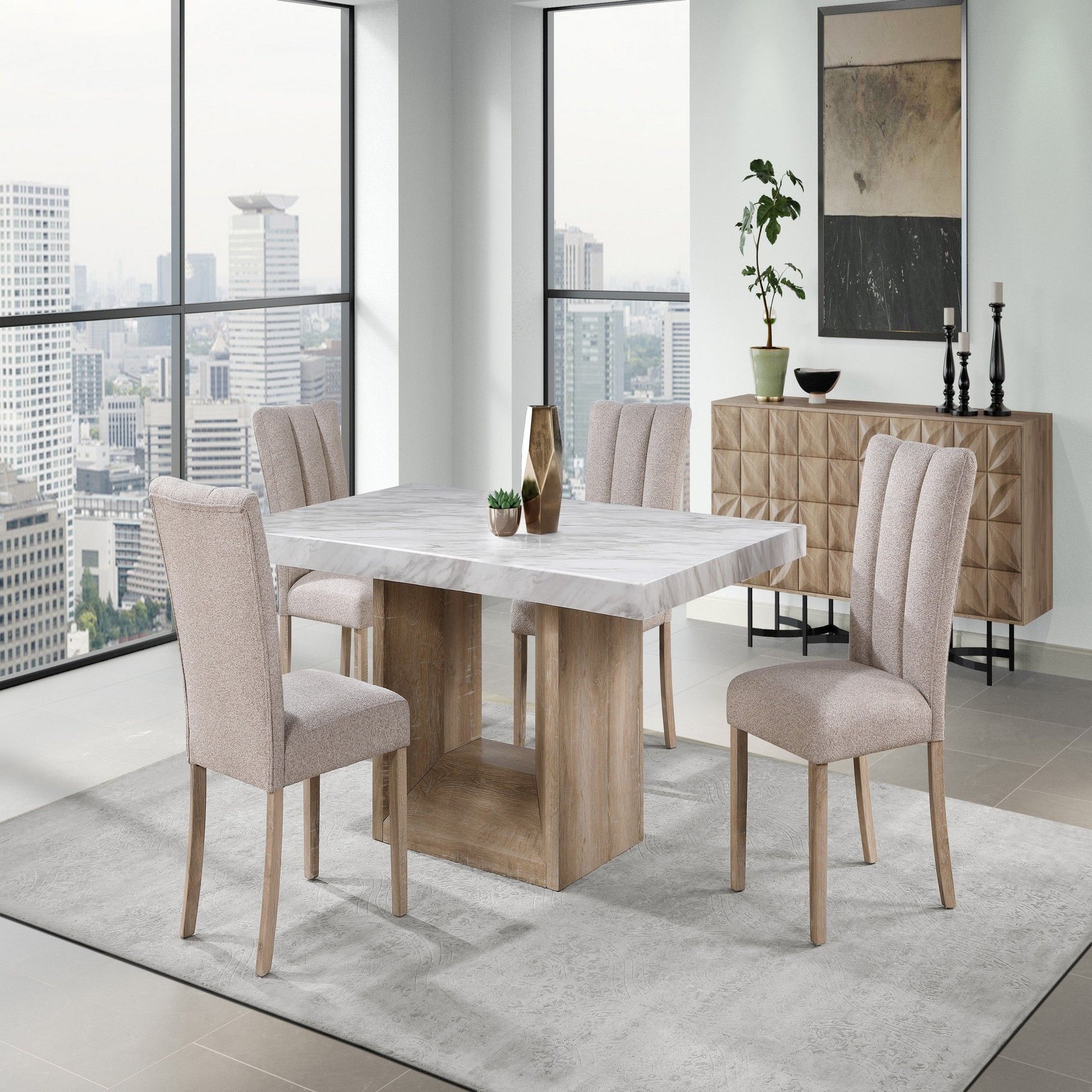 Sheena - 5 Pieces Dining Table Set - Natural Global Furniture USA