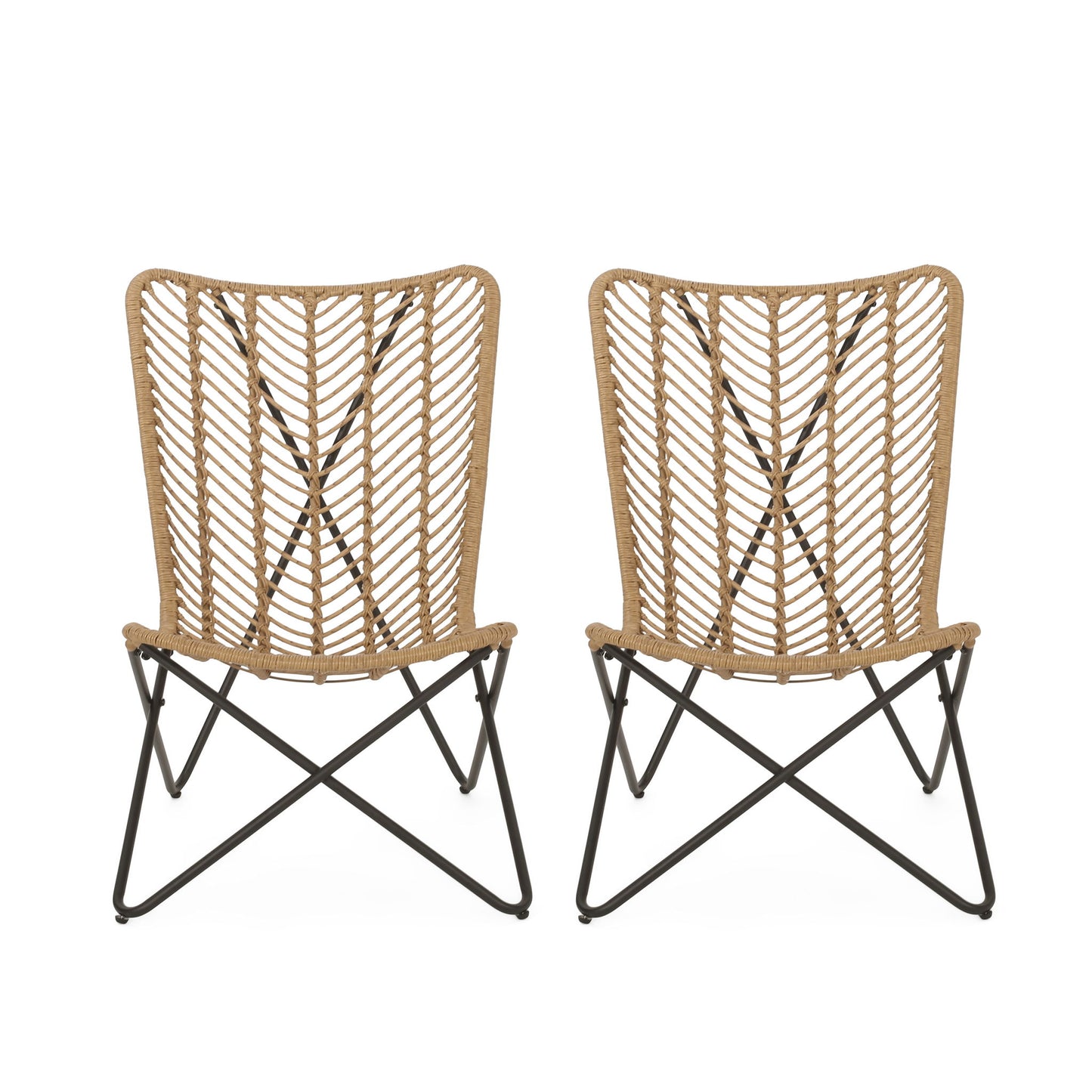 Wicker Chair With Geometric Cross Base, (Set of 2) - Light Brown Noble House