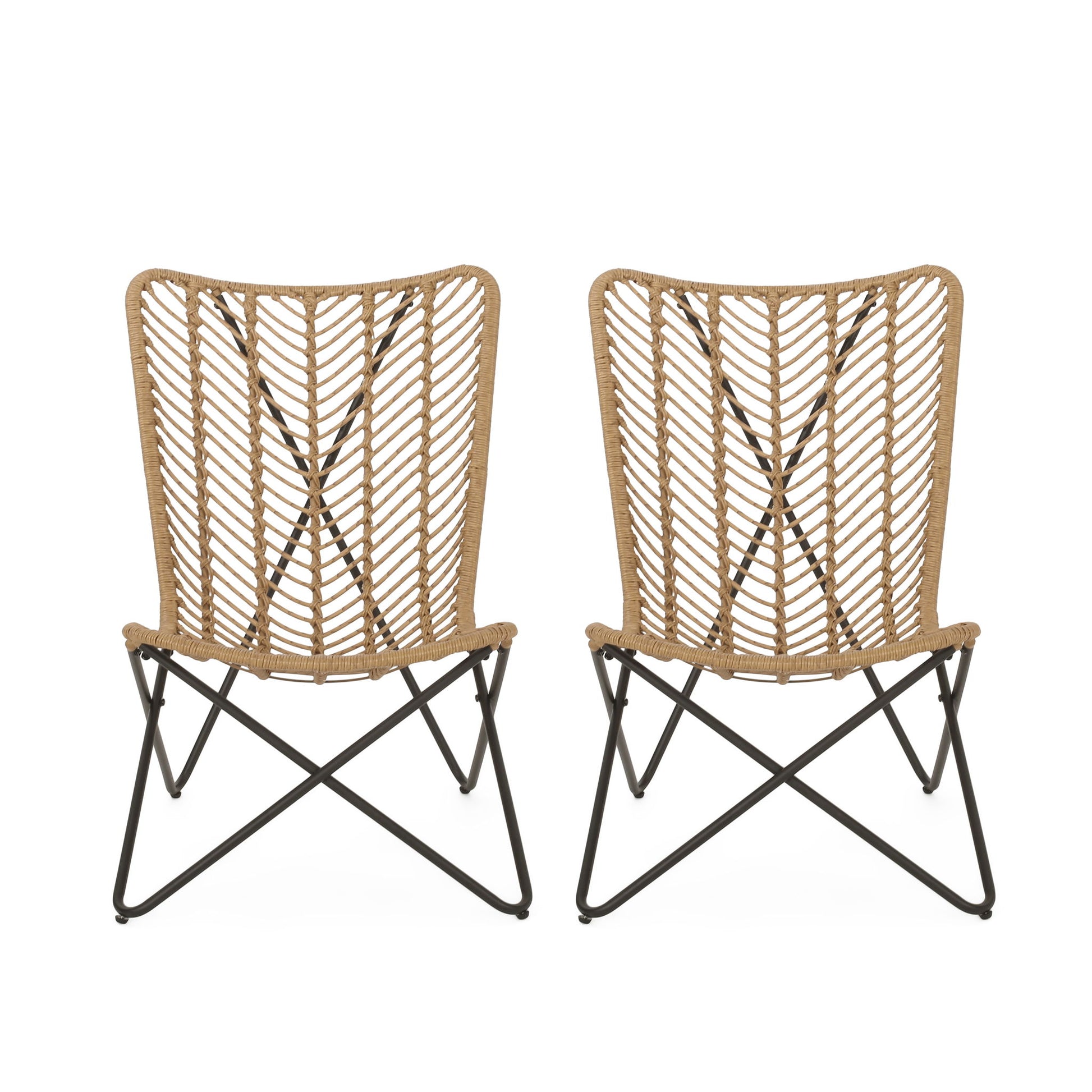 Wicker Chair With Geometric Cross Base, (Set of 2) - Light Brown Noble House
