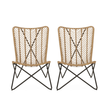Wicker Chair With Geometric Cross Base, (Set of 2) - Light Brown Noble House