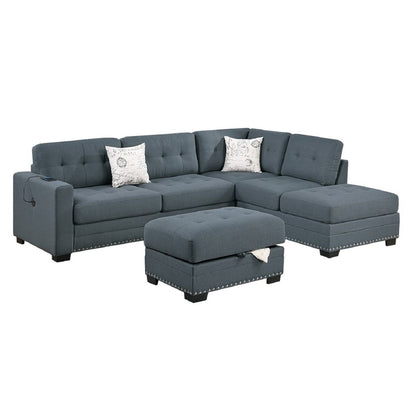 L - Shaped Sectional Sofa Set With Storage Ottoman, Tufted Upholstery Nailhead Trim Home Essentials