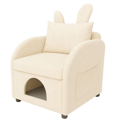 Bunny Ear Pet Friendly Armchair With Hidden Pet House With Storage Pocket For Bedroom & Living Room - Beige Home Essentials