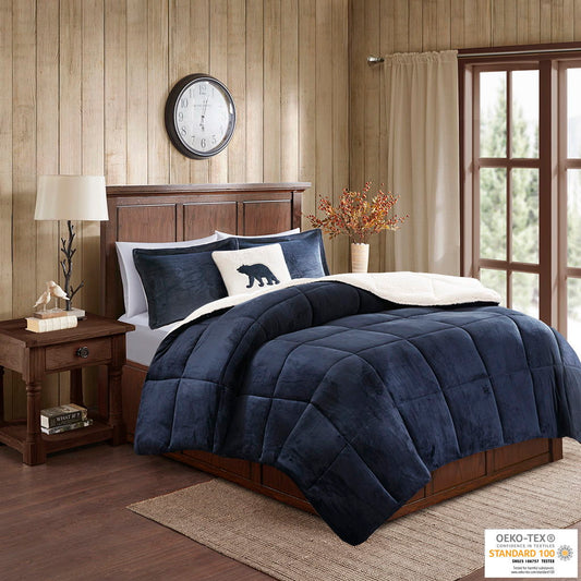 Alton - Down Alternative Comforter Set - Navy / Ivory