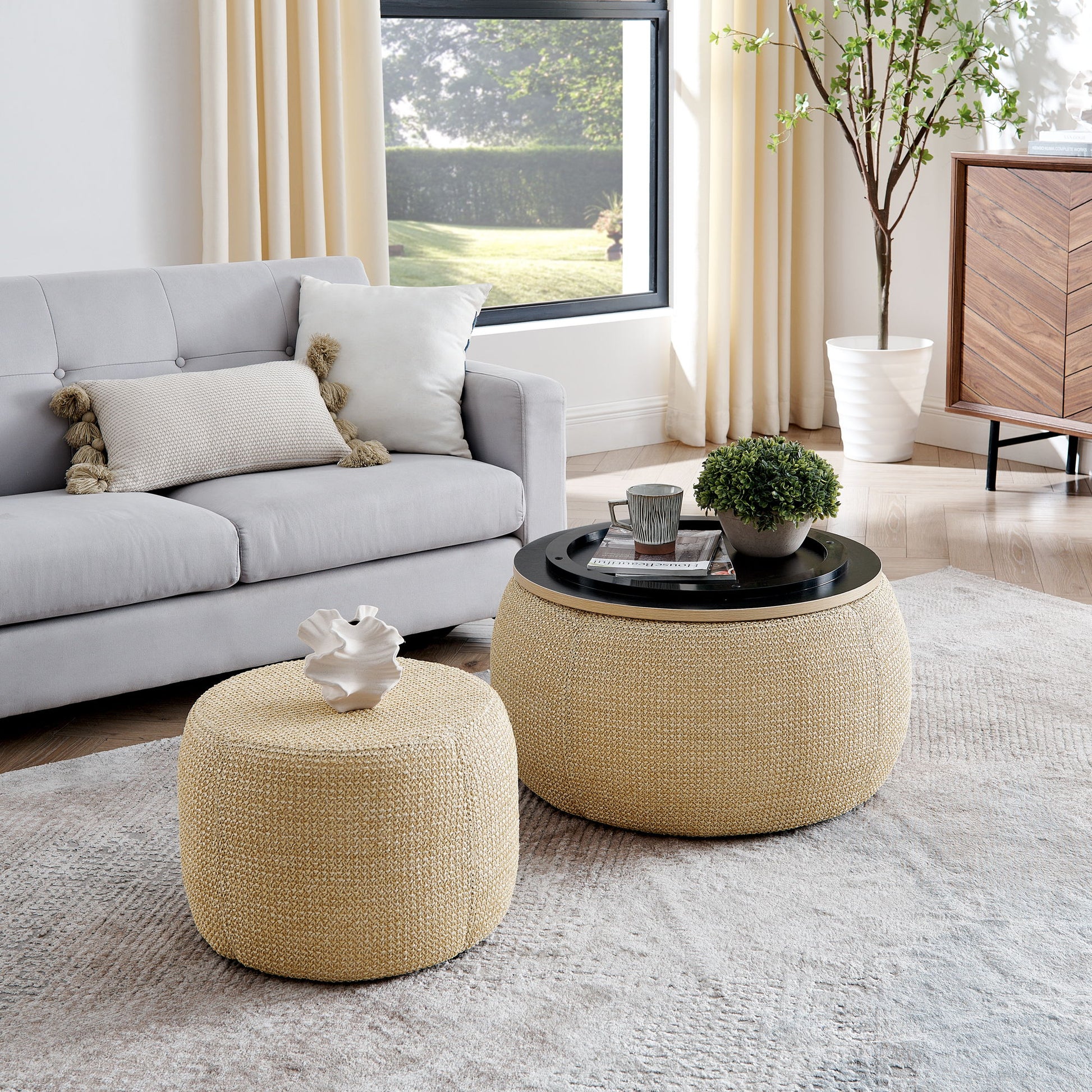 Round Storage Ottoman, 2 In 1 Function, End Table And Ottoman Home Essentials