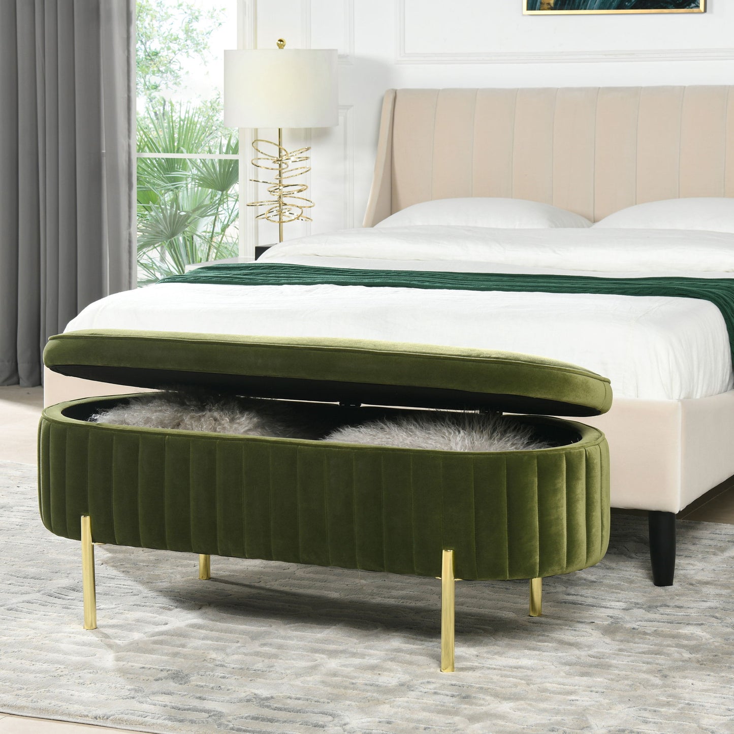 Chloe - Modern Glam Storage Bench - Olive Green Jennifer Taylor Home