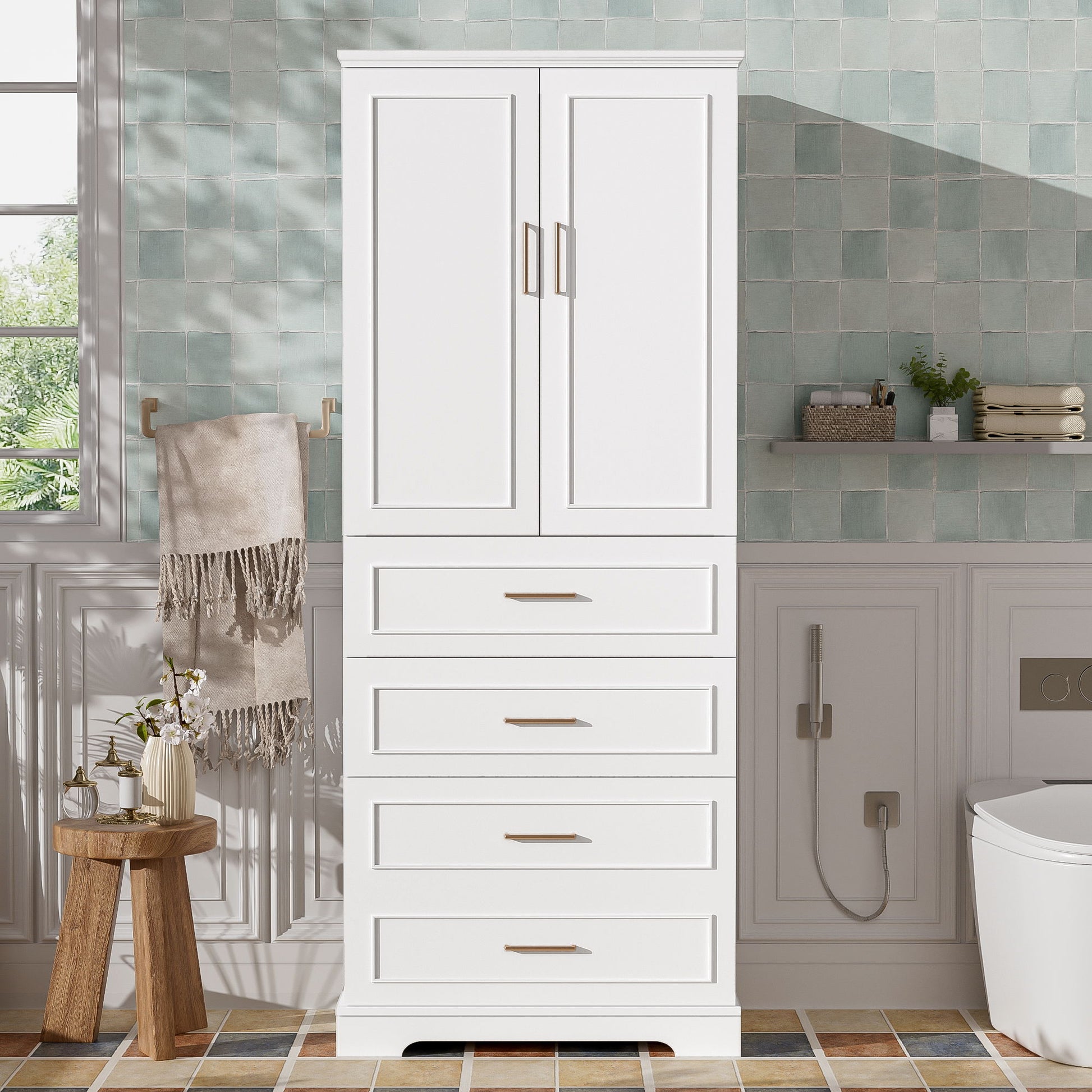 Freestanding Bathroom Cabinet With 3 Drawers, Adjustable Shelf, Soft Close Doors Hearth and Haven