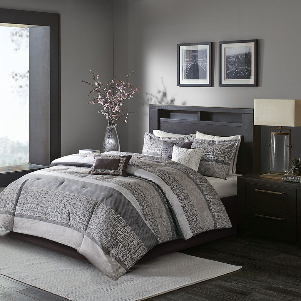 Rhapsody - King 7 Piece Comforter Set - Gray / Taupe