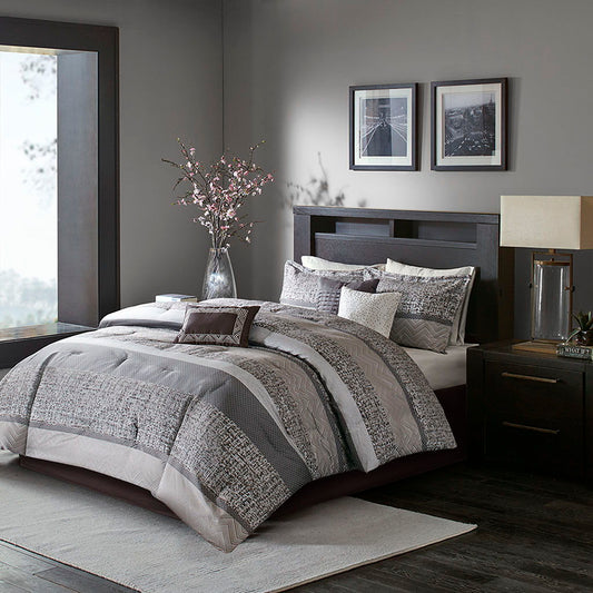 Rhapsody - King 7 Piece Comforter Set - Gray / Taupe Madison Park