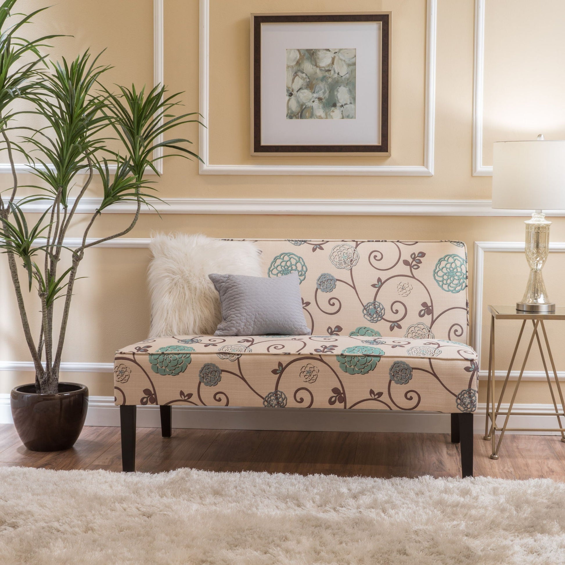 Contemporary Loveseat With Upholstered Fabric And Birch Wood Legs Noble House
