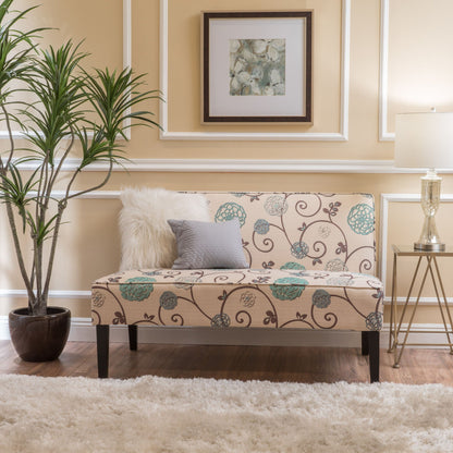 Contemporary Loveseat With Upholstered Fabric And Birch Wood Legs Noble House